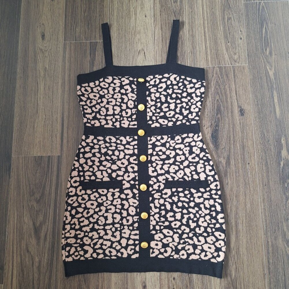 💙 Coco and Shay Knit Stretch Cheetah Print Dress Size S/M Bodycon Mini Sexy